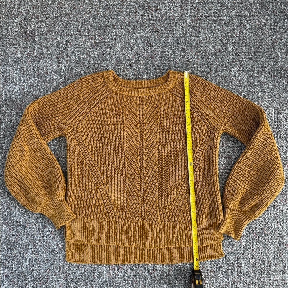Madewell Golden Cable Knit Crew Neck Chunky Sweater Balloon Sleeves